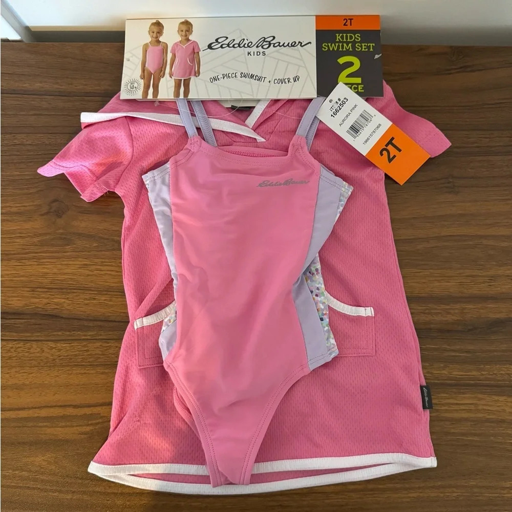 Eddie Bauer One Piece Swim Suit & Cover Up Combo Girls Size 2t Nwt